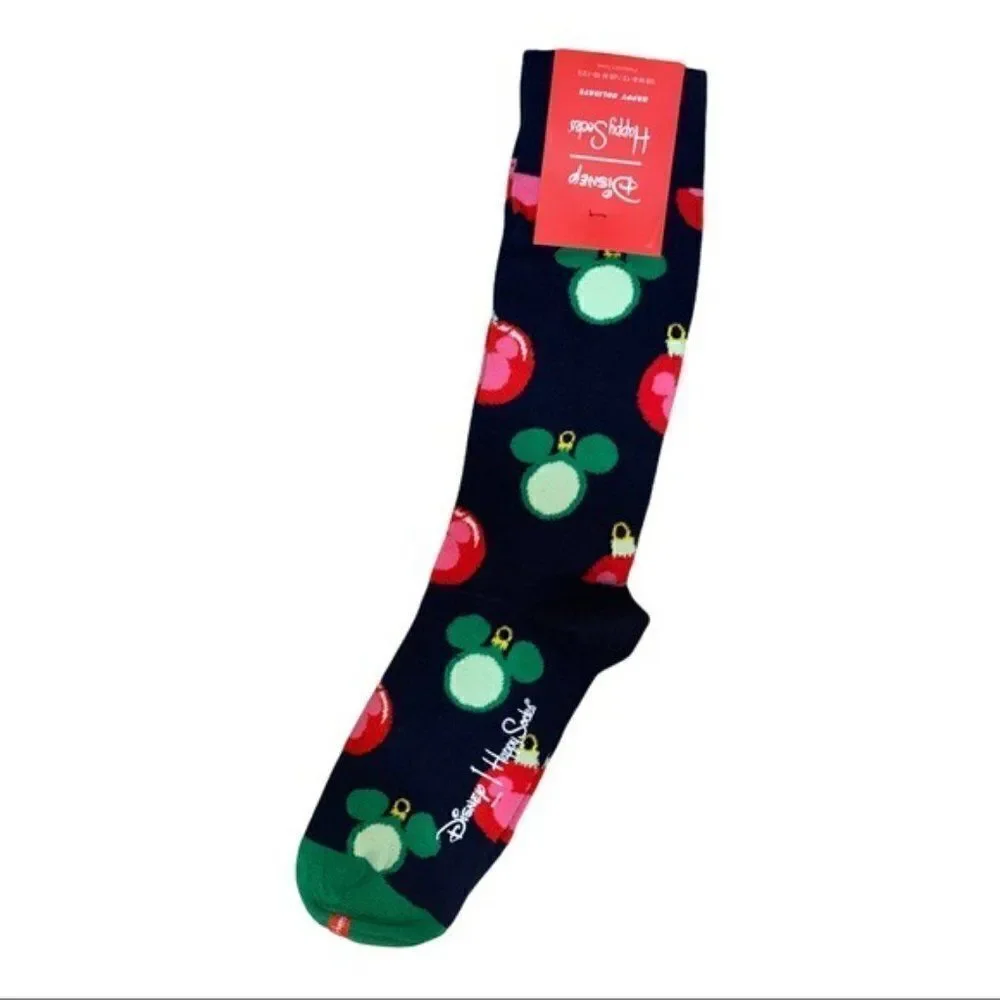 Happy Socks Disney Navy Baublelicious Mickey Unisex Holiday Socks Size 10-13 NWT